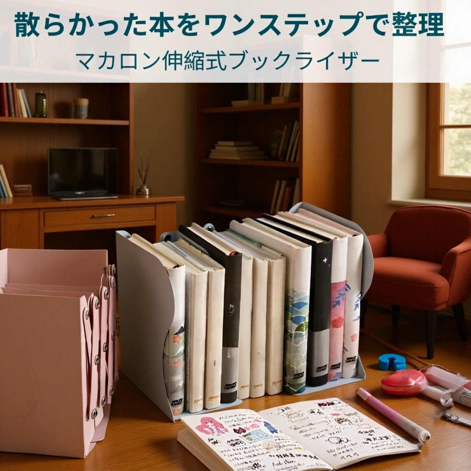 伸縮式金属ブックエンド簡易書立て