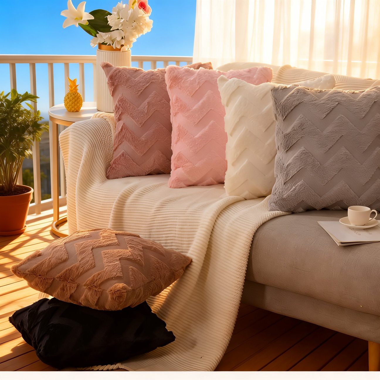 背もたれ枕カバー、ウサギの毛皮をキルティング、ランバー枕用