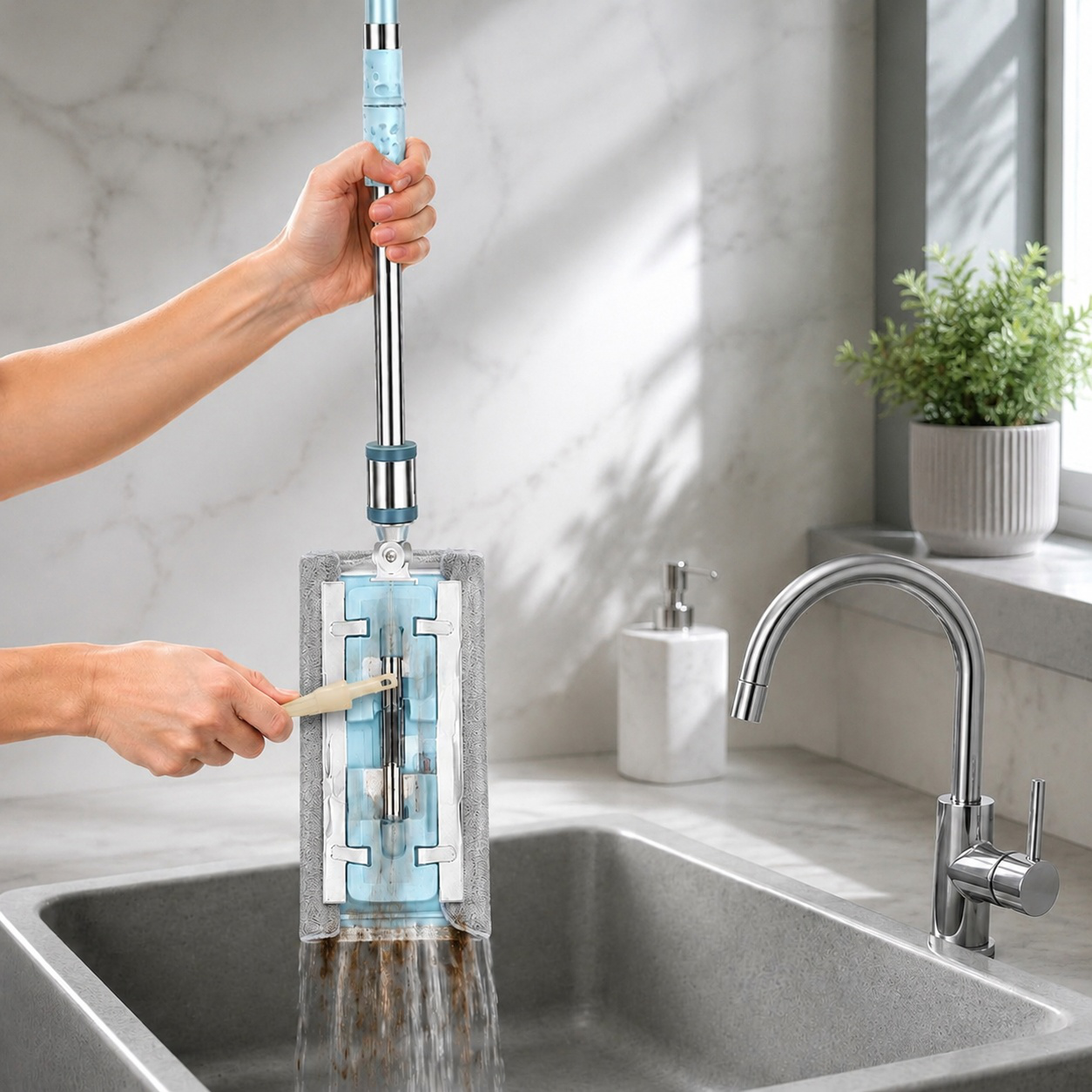 Stainless Steel Self-Wringing Mop with Cleaning Cloth