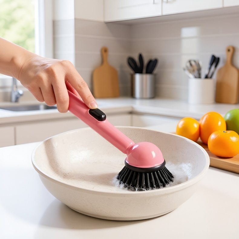 Cepillo dosificador de líquido con ventosa y mango largo estilo dopamina