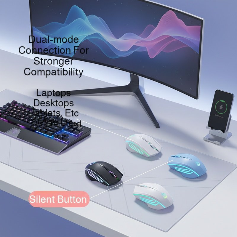 Souris de jeu Bluetooth silencieuse sans fil, rechargeable, pour ordinateur portable et de bureau