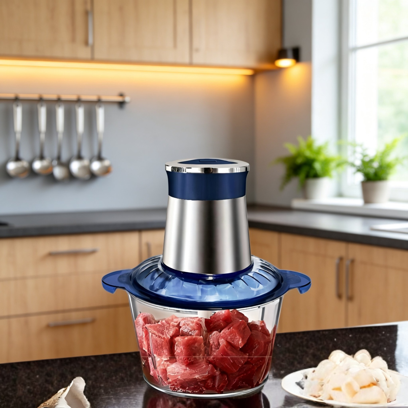 Household electric meat grinder with easy-to-use controls