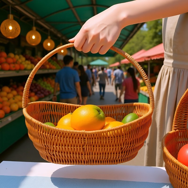 Woven rattan hand-held storage basket