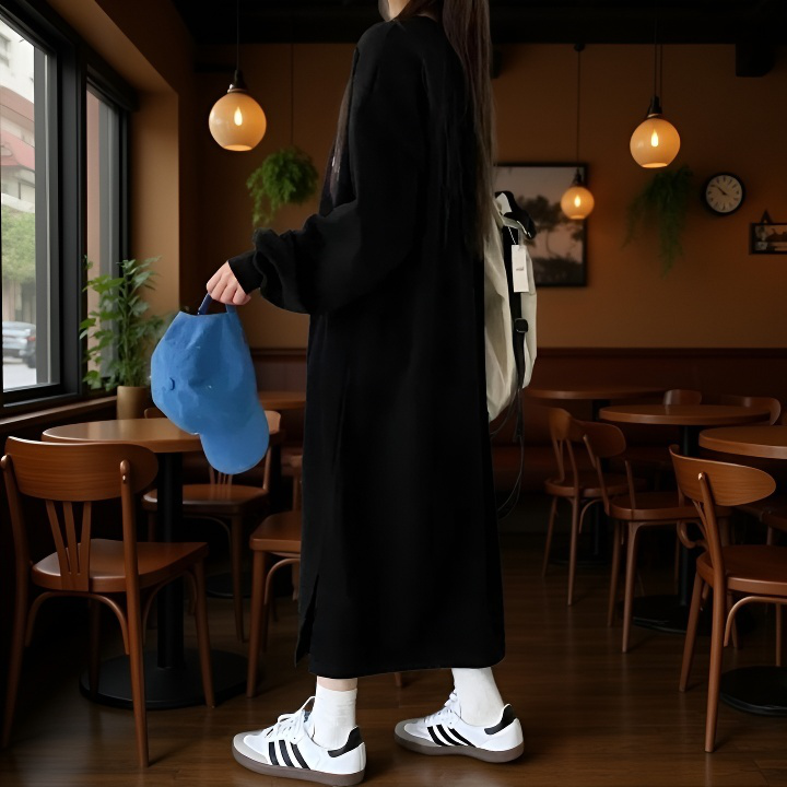 여성 긴팔 원피스 원피스 하프 기장 널찍하다 여유가 있다 느슨하다 묵히다 휴한하다 박형