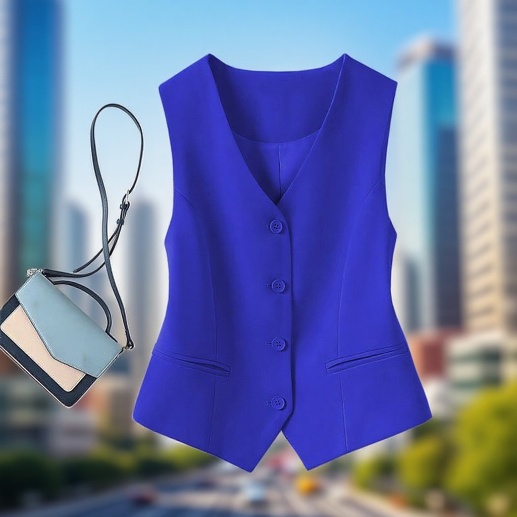 Čepelek z kvalitních látek – zeštíhlující vesta na modelce