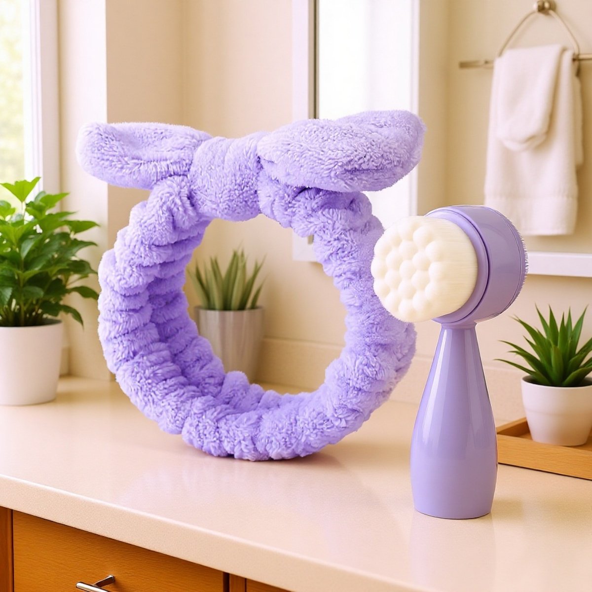 Face brush+bow tie shower headband set