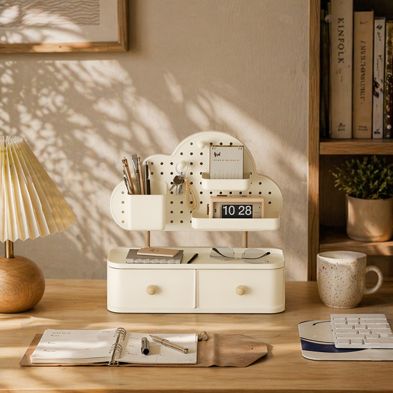 Drawer-Style Desktop Cloud Storage Box with Holes, High-Capacity Organizer Shelf