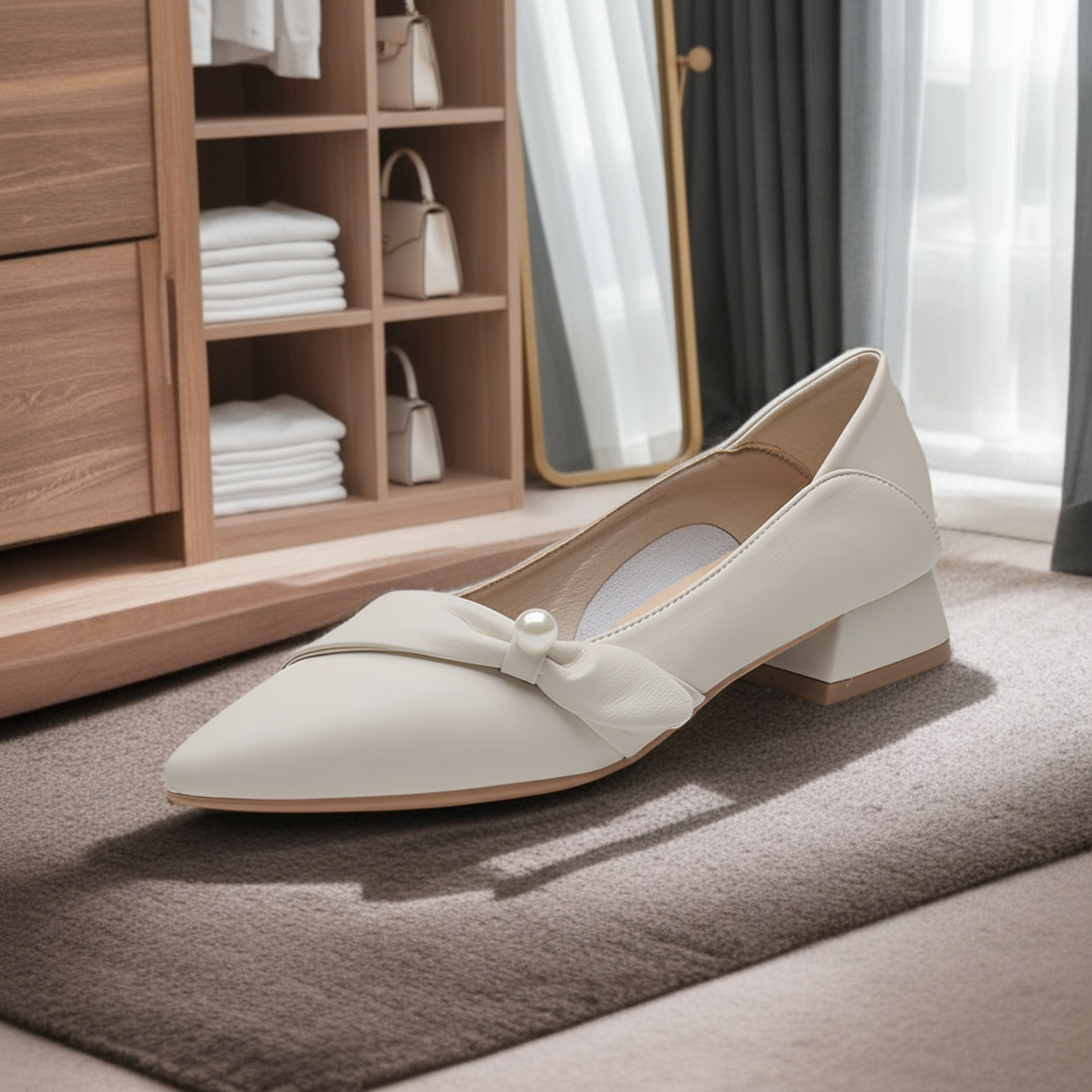 女性用ハイヒール、厚底ヒール、新しいフレンチスタイルのハイヒール、気質のある尖ったつま先ミディアムヒール、四季対応のソフトレザーハイヒール、快適な四季対応の靴