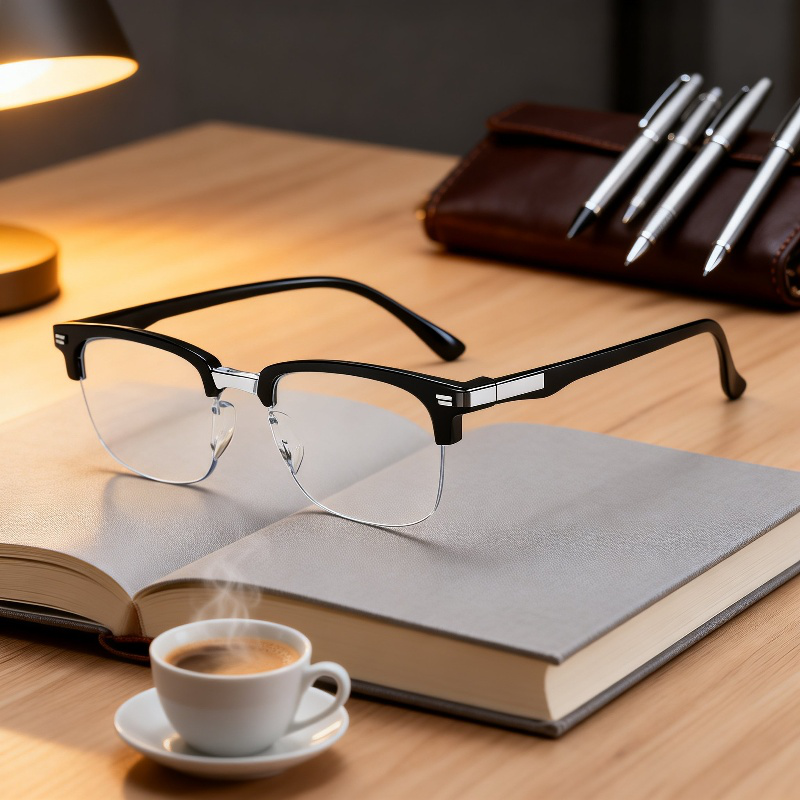 HD Antiblue Light Presbyopia Glasses Half-rim Browline for Seniors