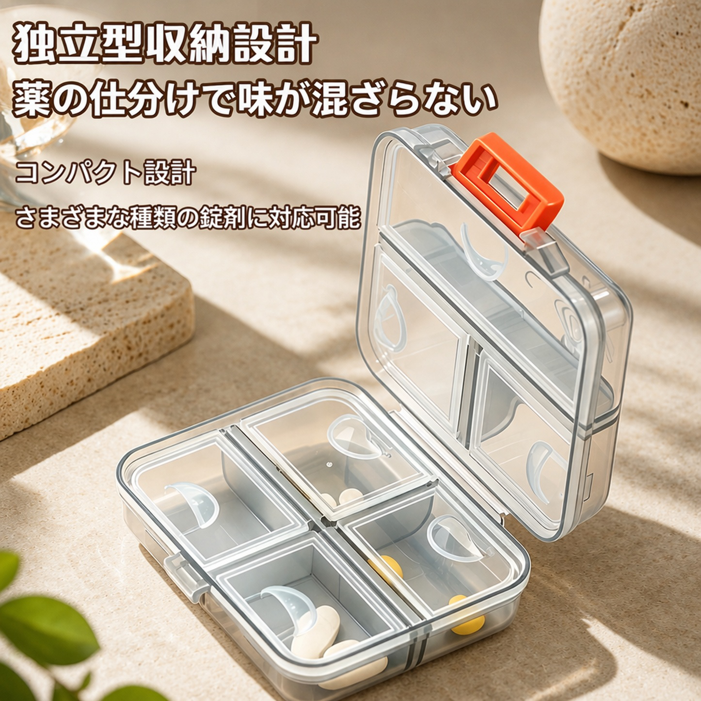 7区画携帯用防湿密封ピルケース