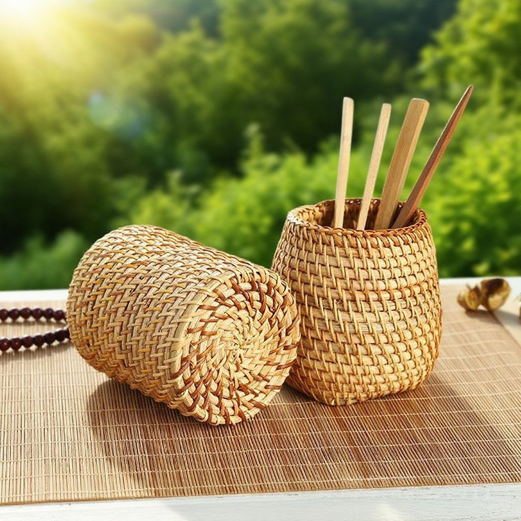 수제 등나무 문방구 필통 수납함