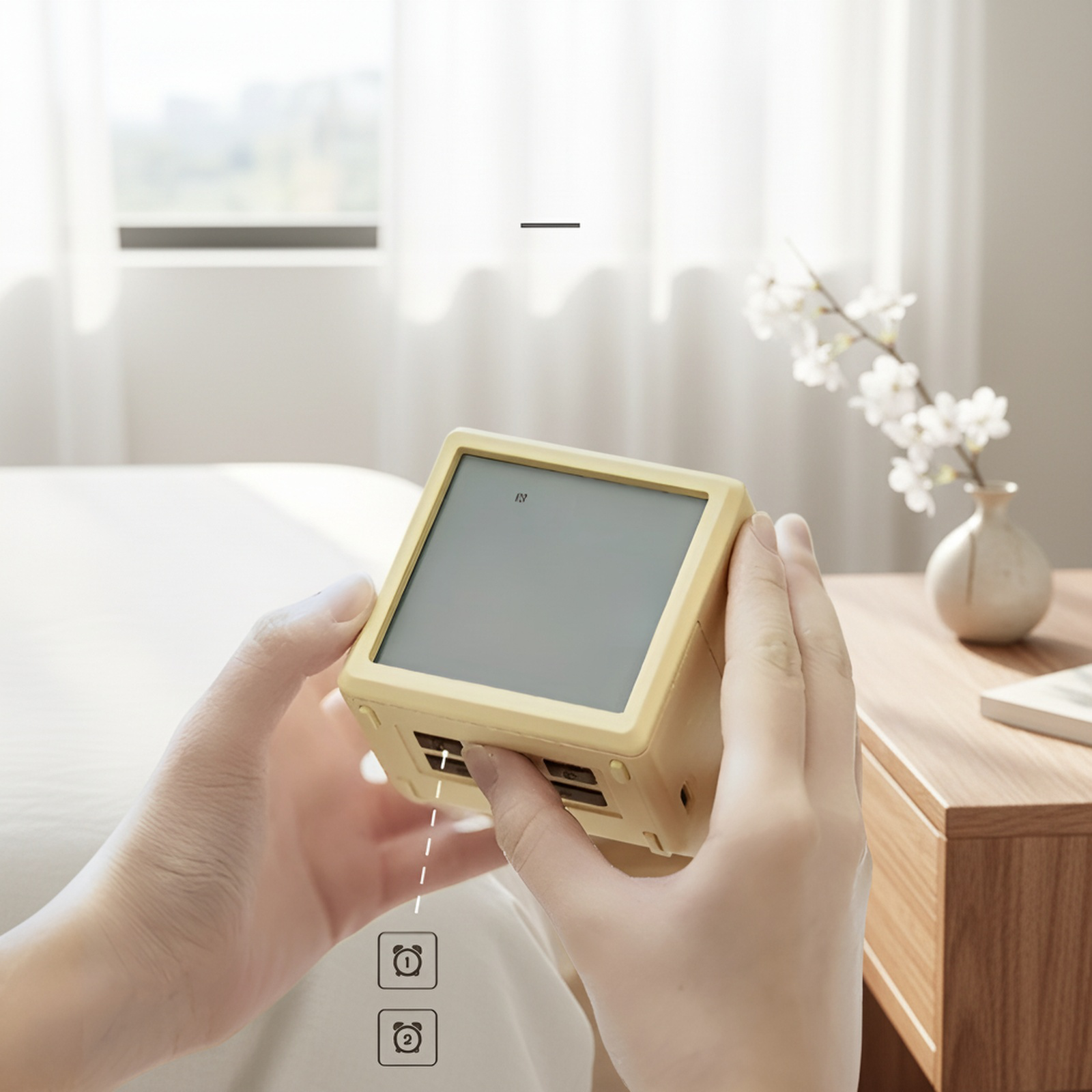 Multifunction seesaw alarm clock night light with temperature and humidity display, dual alarms