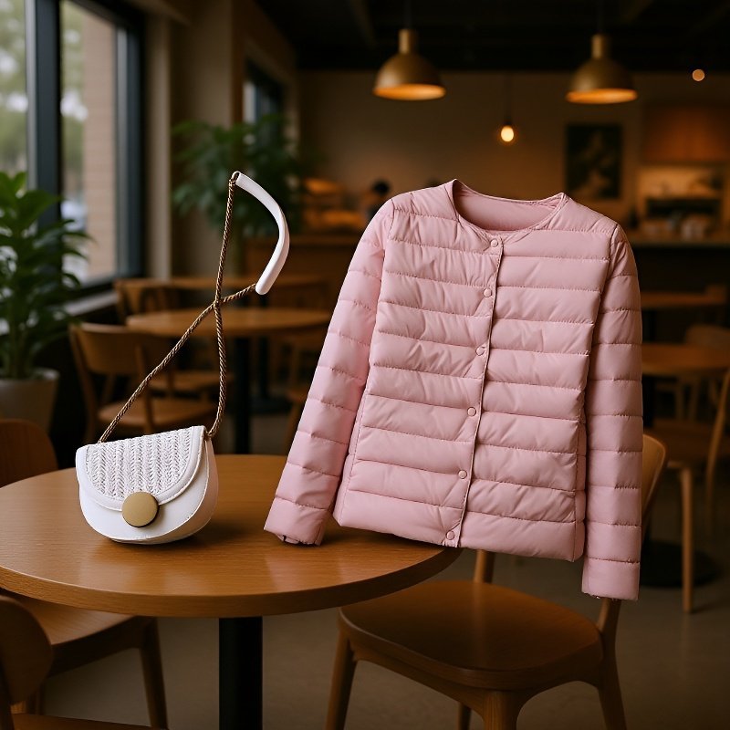 秋冬用ノーカラーダウンジャケット