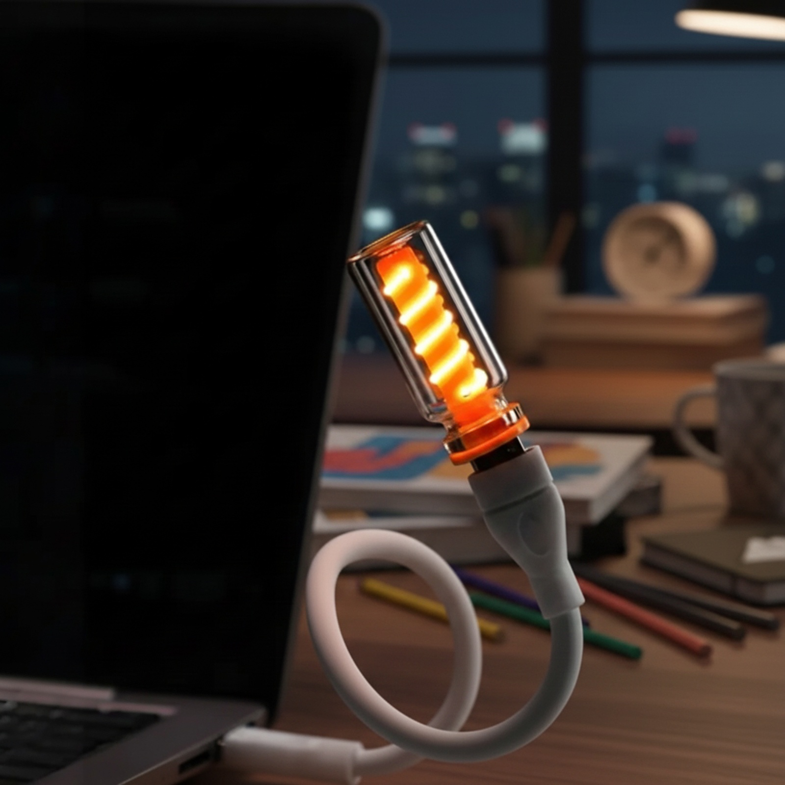 Creative Glass Bottle Night Light glowing on a desktop