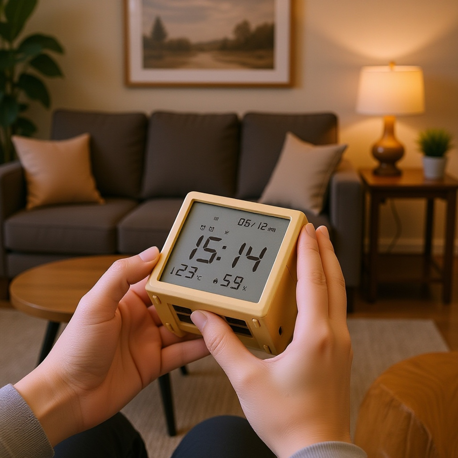 温度湿度表示付きデスクトップLED大画面時計、ワンタッチスイッチ多機能ナイトライト