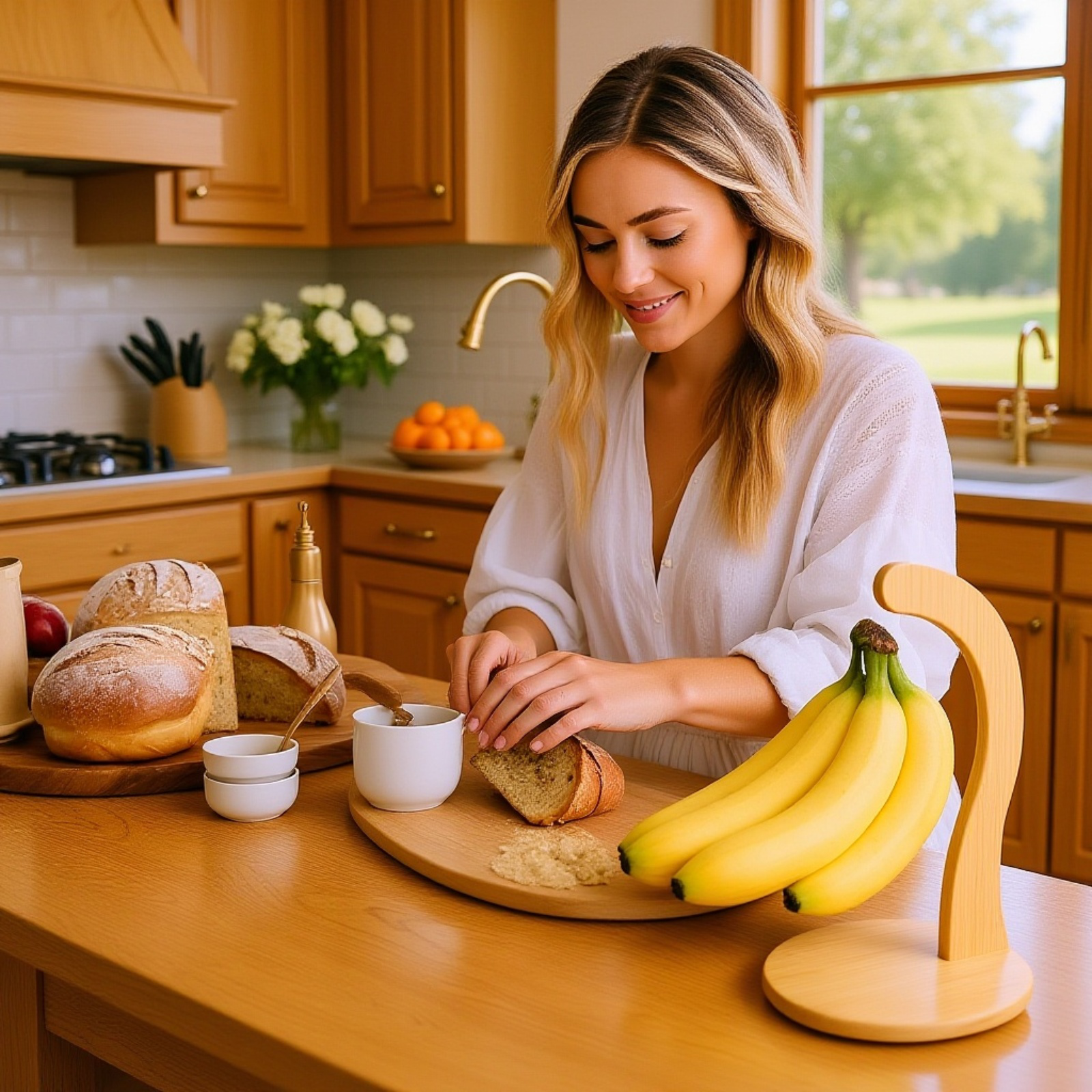  バナナ型竹製＆木製収納ラック（フック付き）展示スタンド