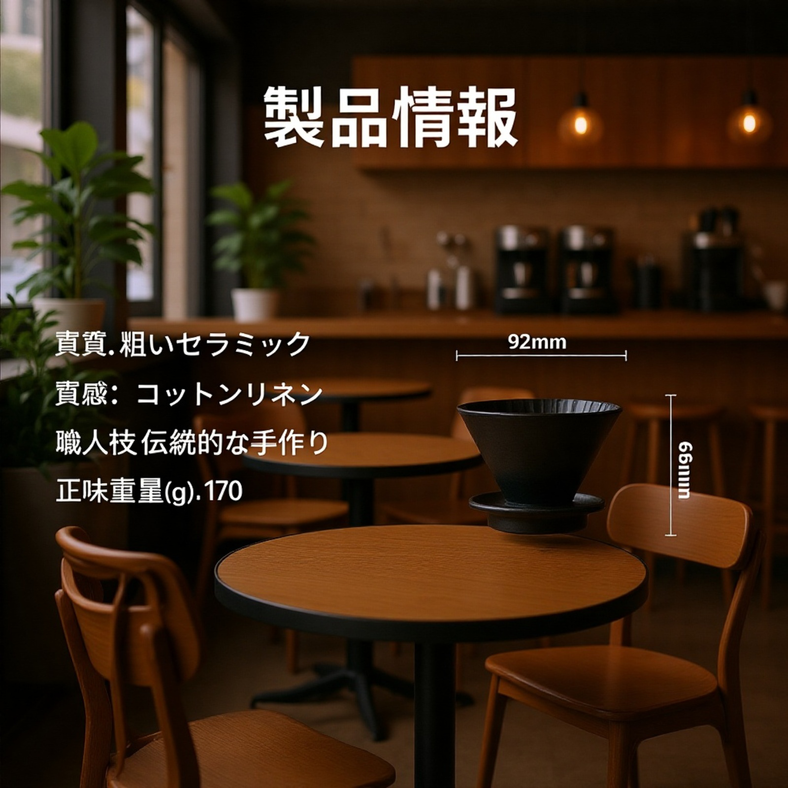 ドリッパー付き陶器カップでコーヒーを淹れる様子