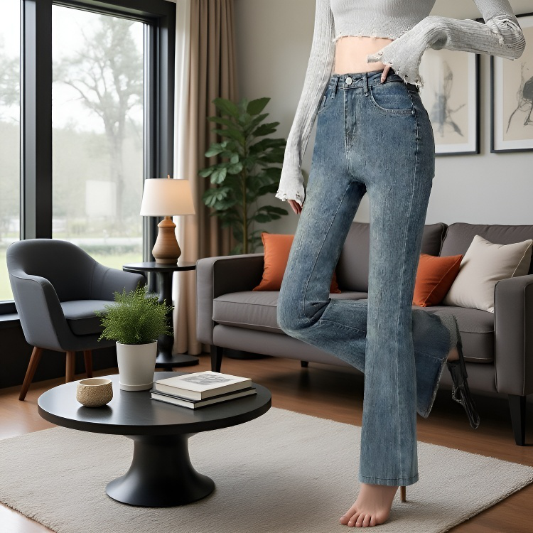 여성 하이웨스트 조거 스판 슬림핏 데님 팬츠 전체 모습