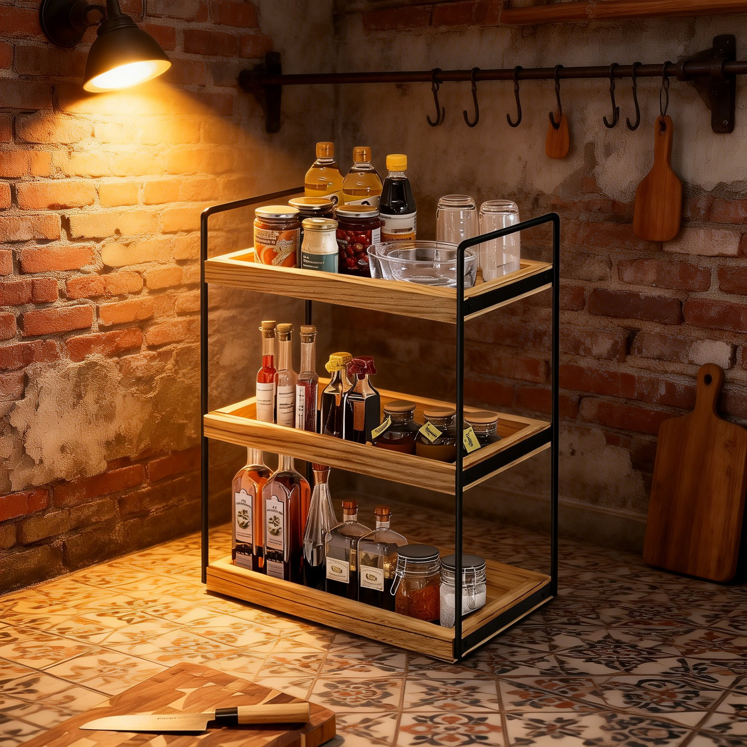 Kitchen & Bathroom Storage Shelf, Spice and Cosmetic Organizer, Countertop Storage Rack