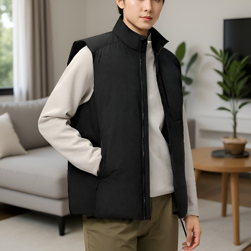 Gilet homme duvet épais, coupe-vent et imperméable, col montant, antistatique
