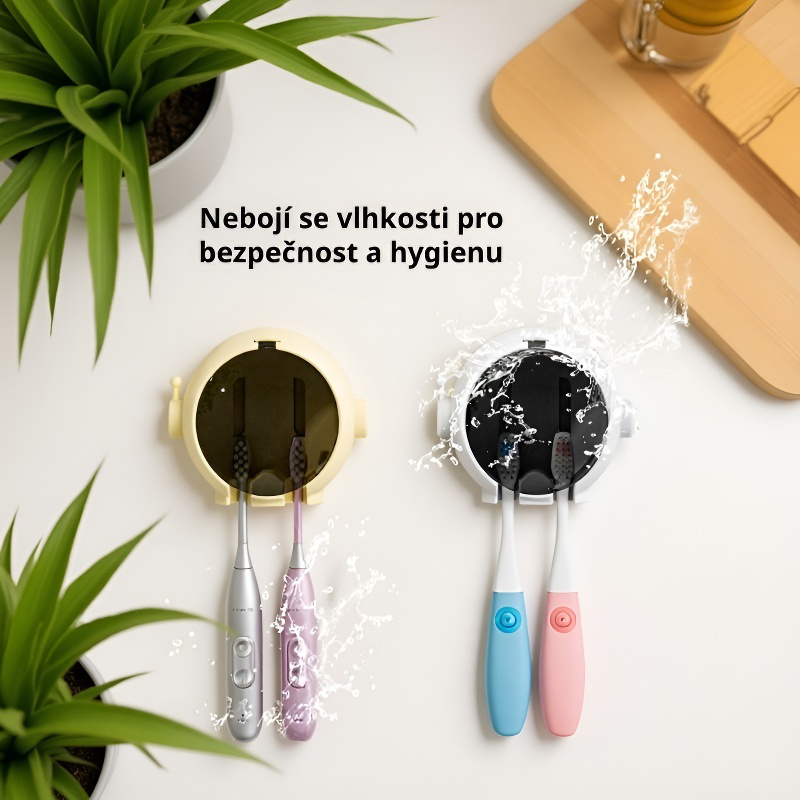 Nástěnný držák na zubní kartáčky astronaut s dvěma sloty na karty