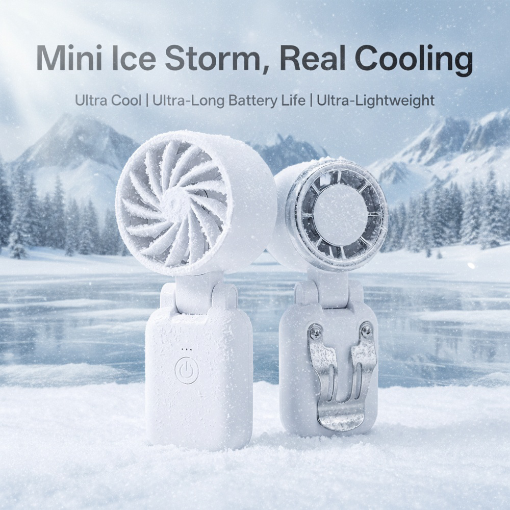 Mini hat fan clipped on a cap brim