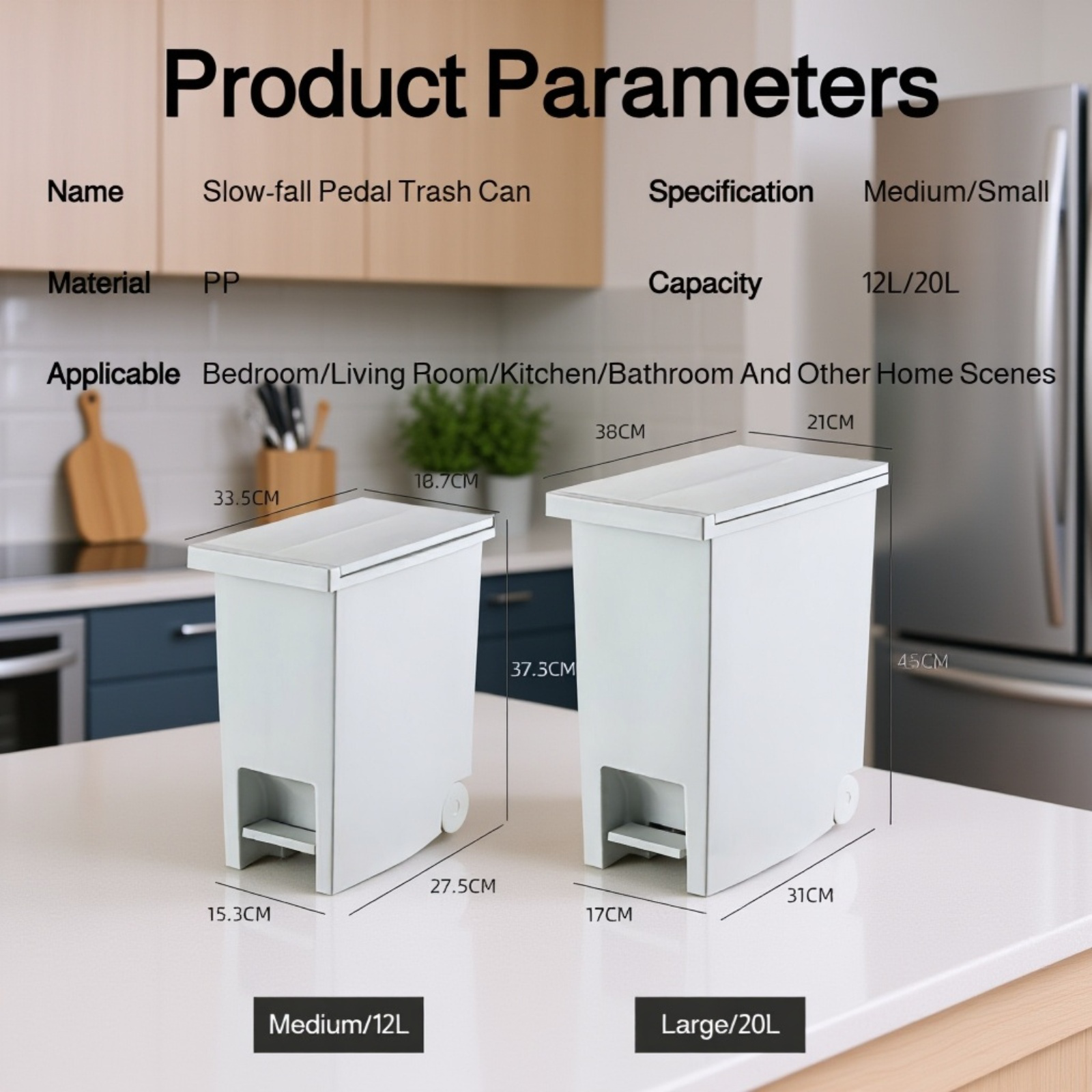 Silent closing lid pedal trash can