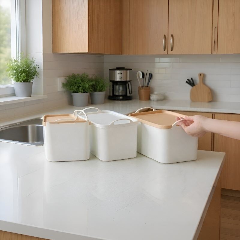 멀티 토트 수납함 솔리드 플라스틱 수납 정리함 덮개 달린 옷과 잡동사니 수납함