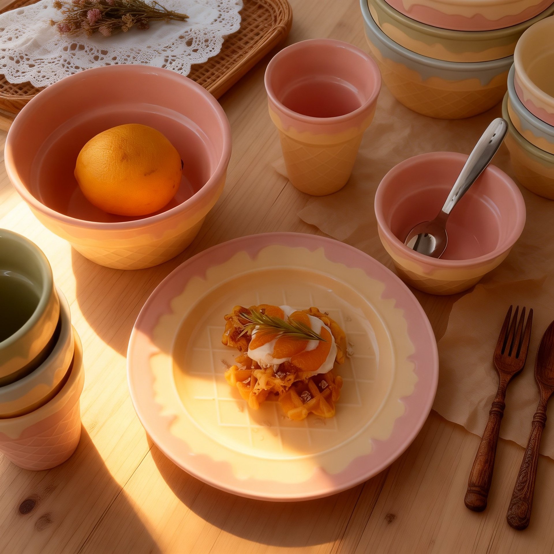 Juego de vajilla de cerámica con diseño de helado cute