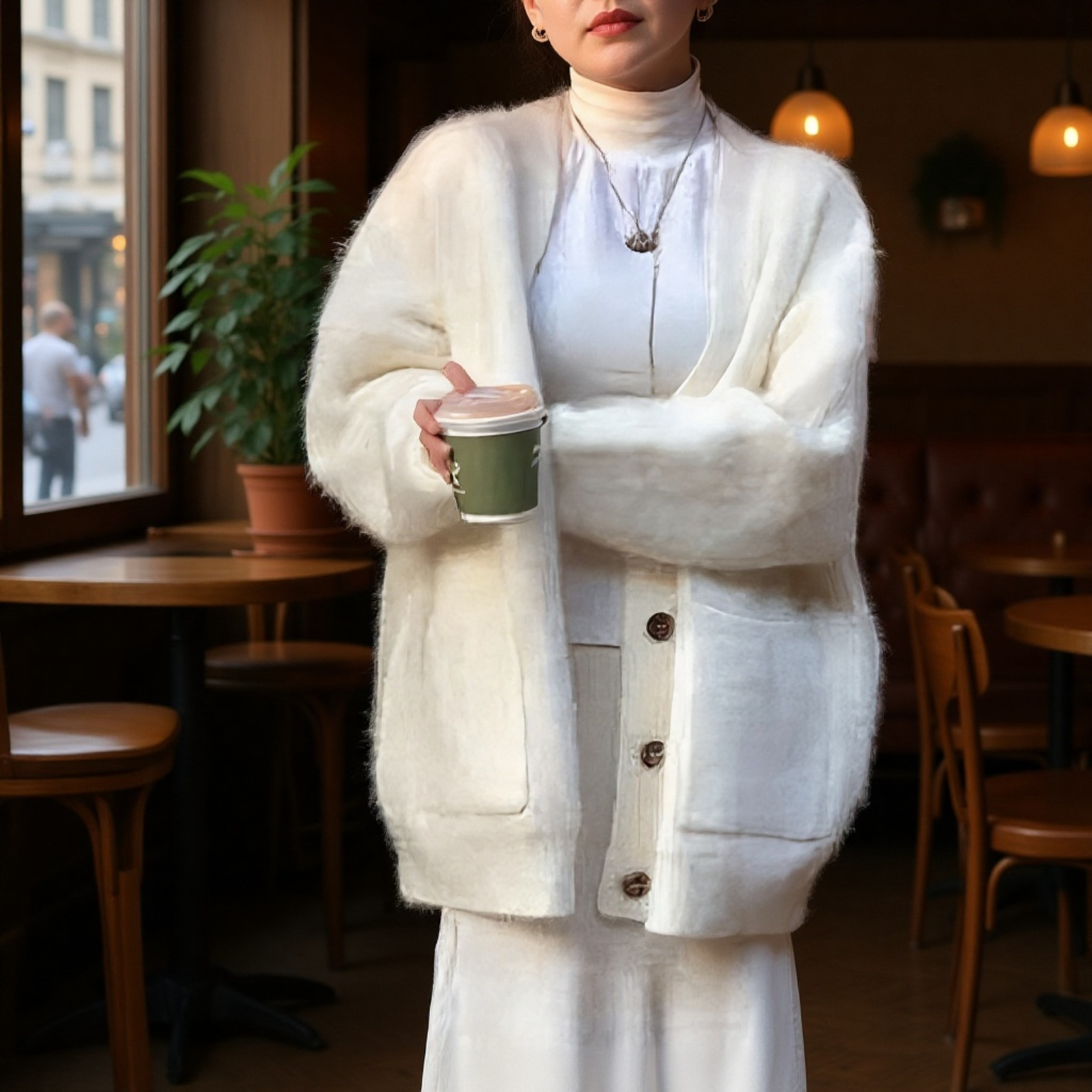 ファッショナブルで柔らかく着心地の良いレディースセーターカーディガン、新しい秋冬スタイル、ゆったりとしたゆったりとした、優しいフェイクミンクニットカーディガン。