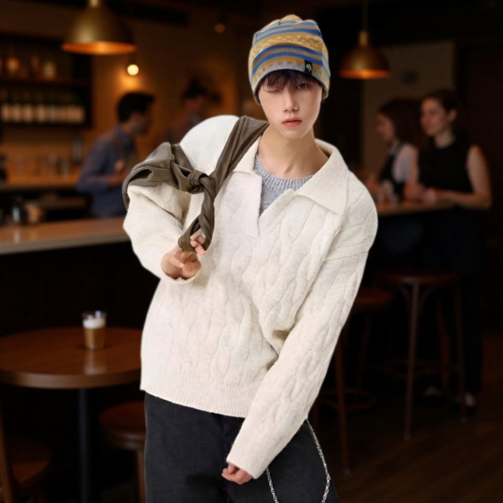 アメリカン風レイヤード風Vネックセーター