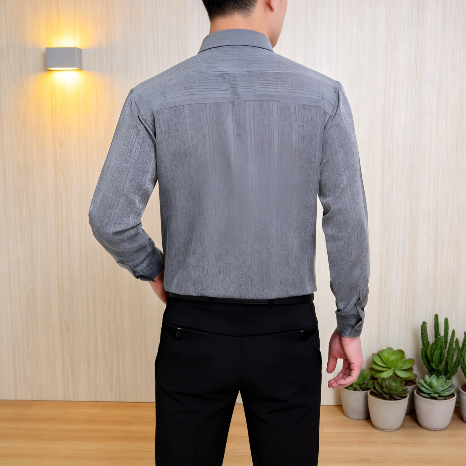 중장년 남성용 루즈핏 면마 긴팔 셔츠 봄가을 아버지 옷