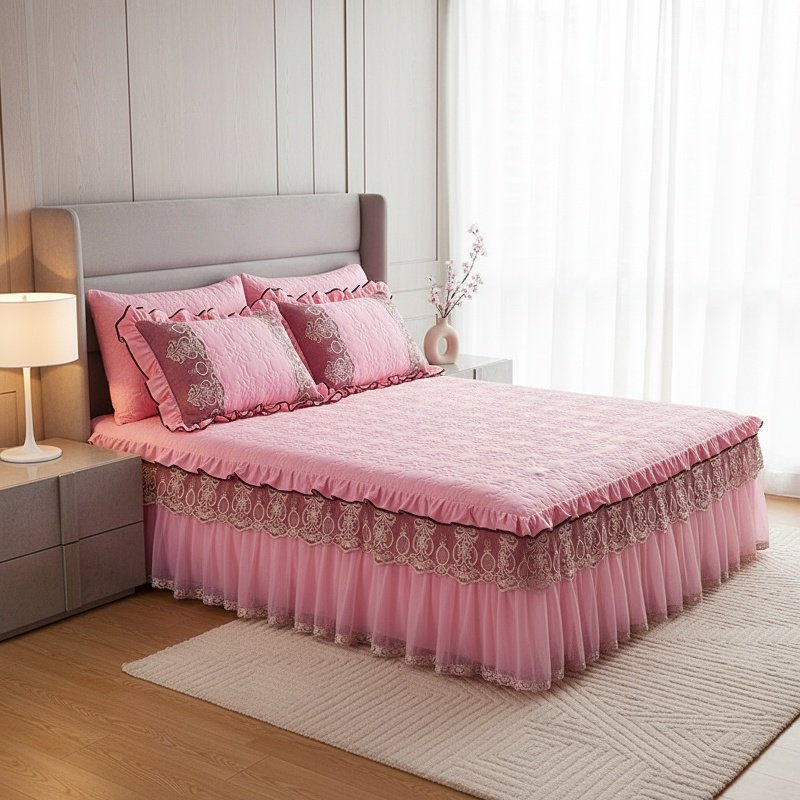 Close-up of bed skirt fabric texture and quality