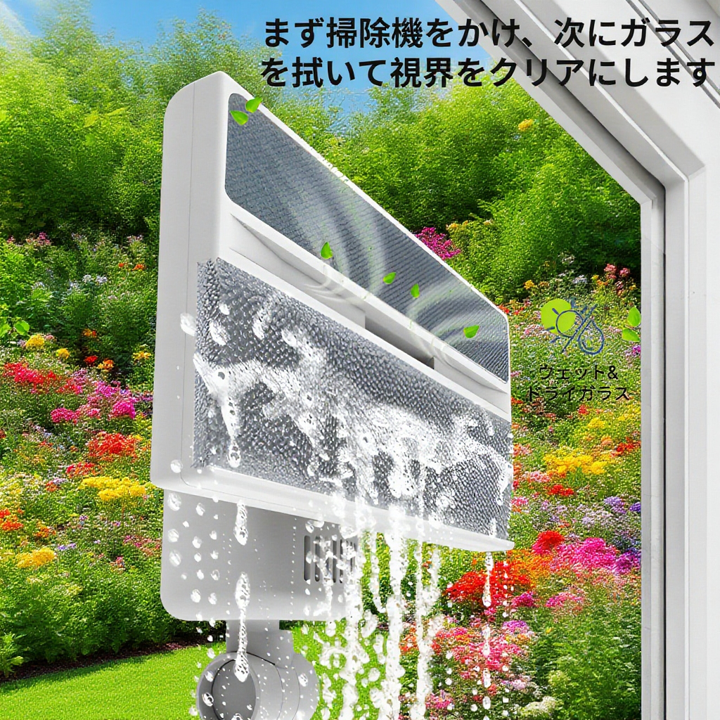 充電式電動ガラス清掃ロボット（伸縮式高所対応）