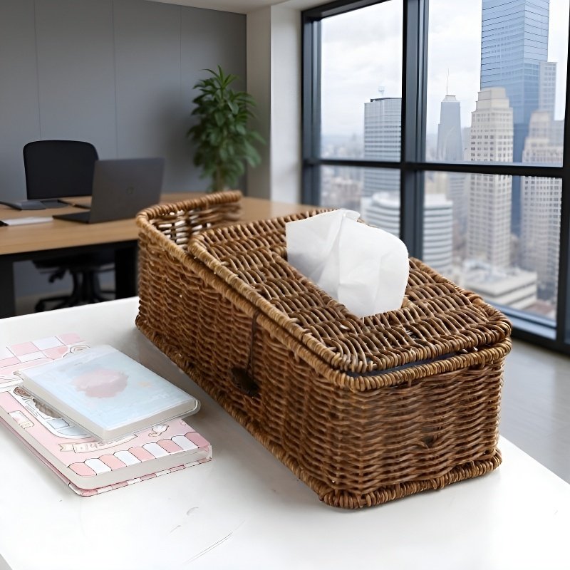 Boîte à mouchoirs en rotin fait main, multifonction, style luxueux, pour salon et salle à manger