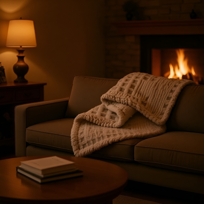 بطانية مزدوجة الوجه دافئة وسميكة ومنقوشة بنمط الوافل