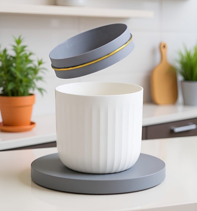 Easy press lid desktop waste bin