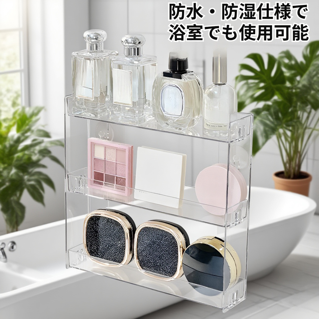 穴あけ不要の浴室置き棚
