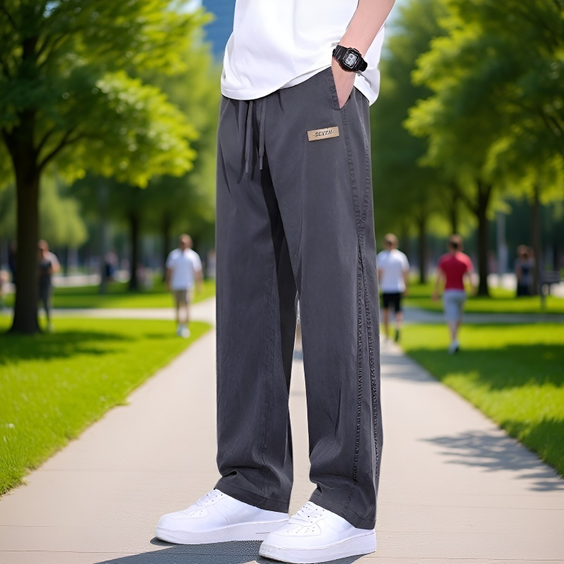 テンセルジーンズメンズ夏薄手2024新作トレンドブランドワイドレッグアイスシルクルーズストレートカジュアルパンツメンズ