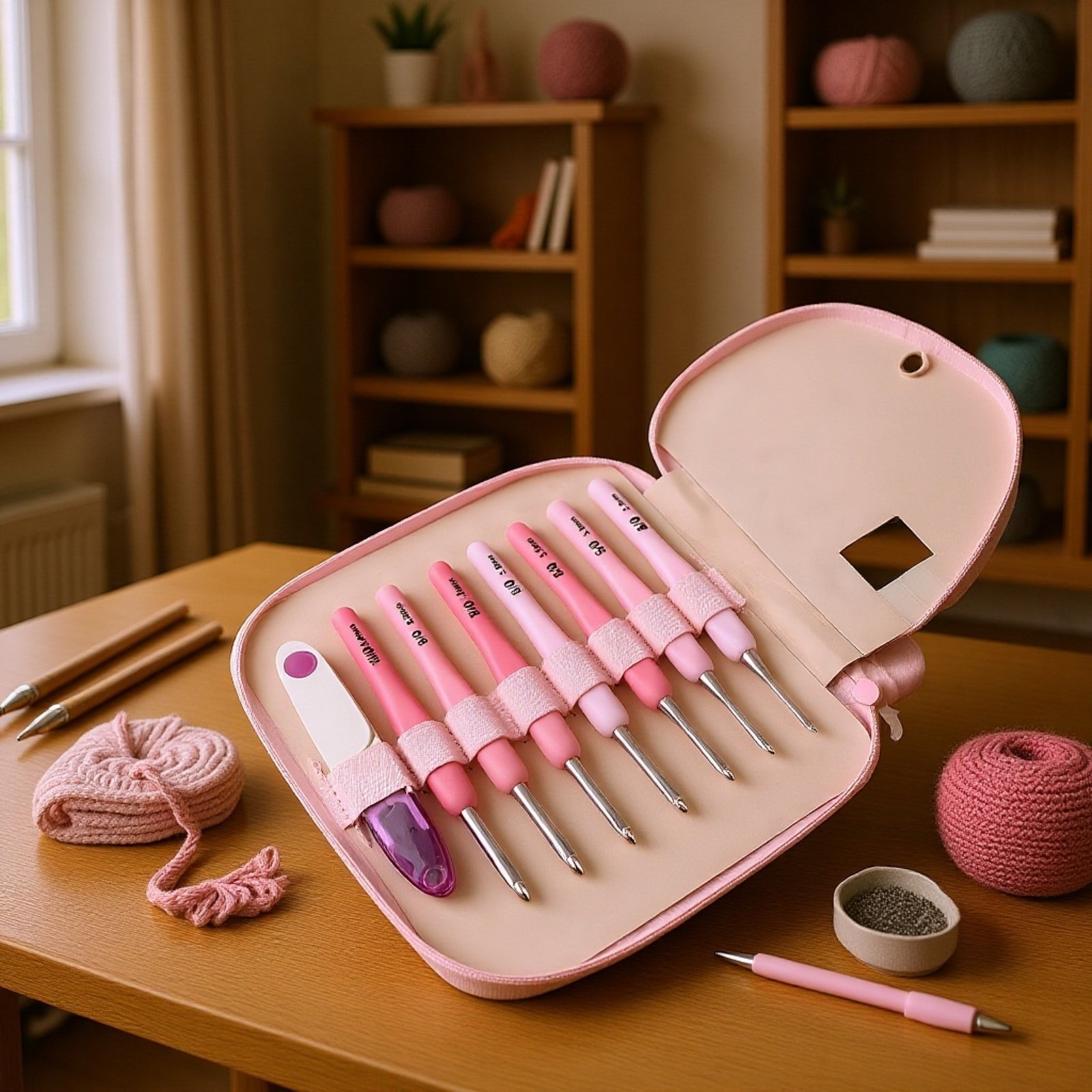 編み物作業中のかぎ針使用イメージ