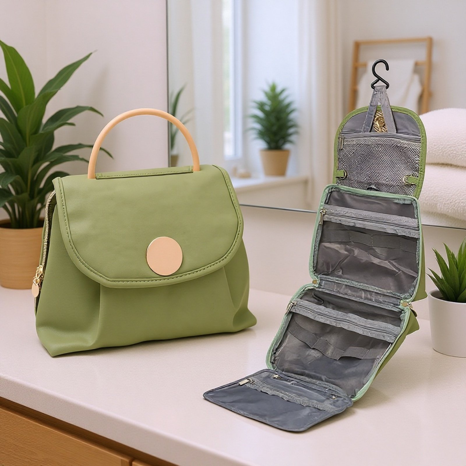 防水トラベル洗面用ポーチ 吊り下げ式化粧ポーチ 収納バッグ