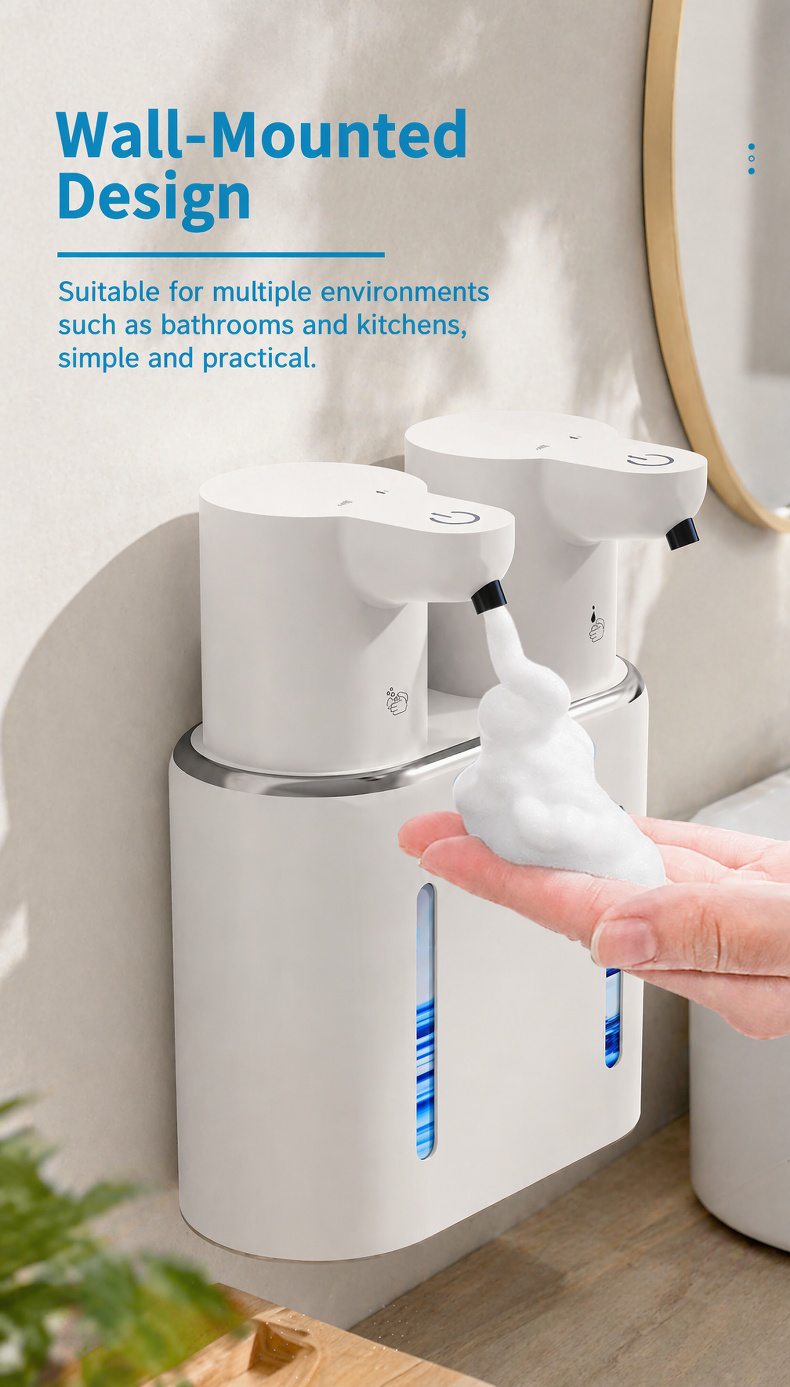 Hands-free soap dispenser mounted on wall