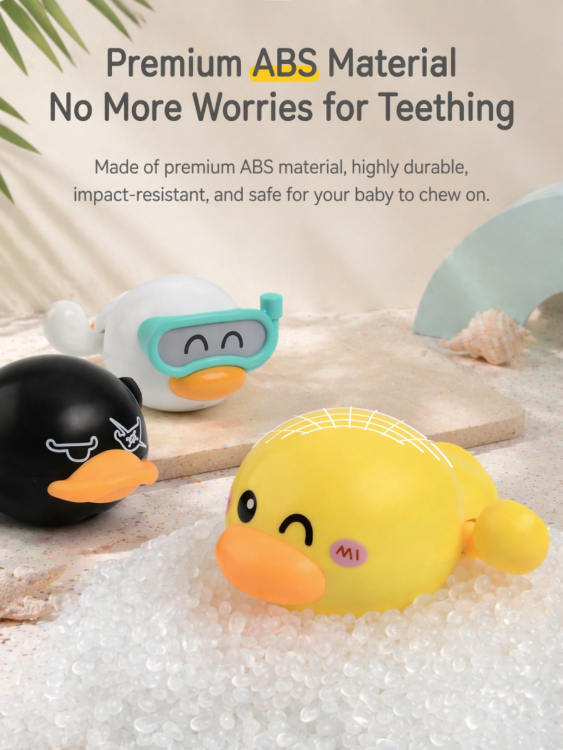 Baby enjoying bath with duck toy