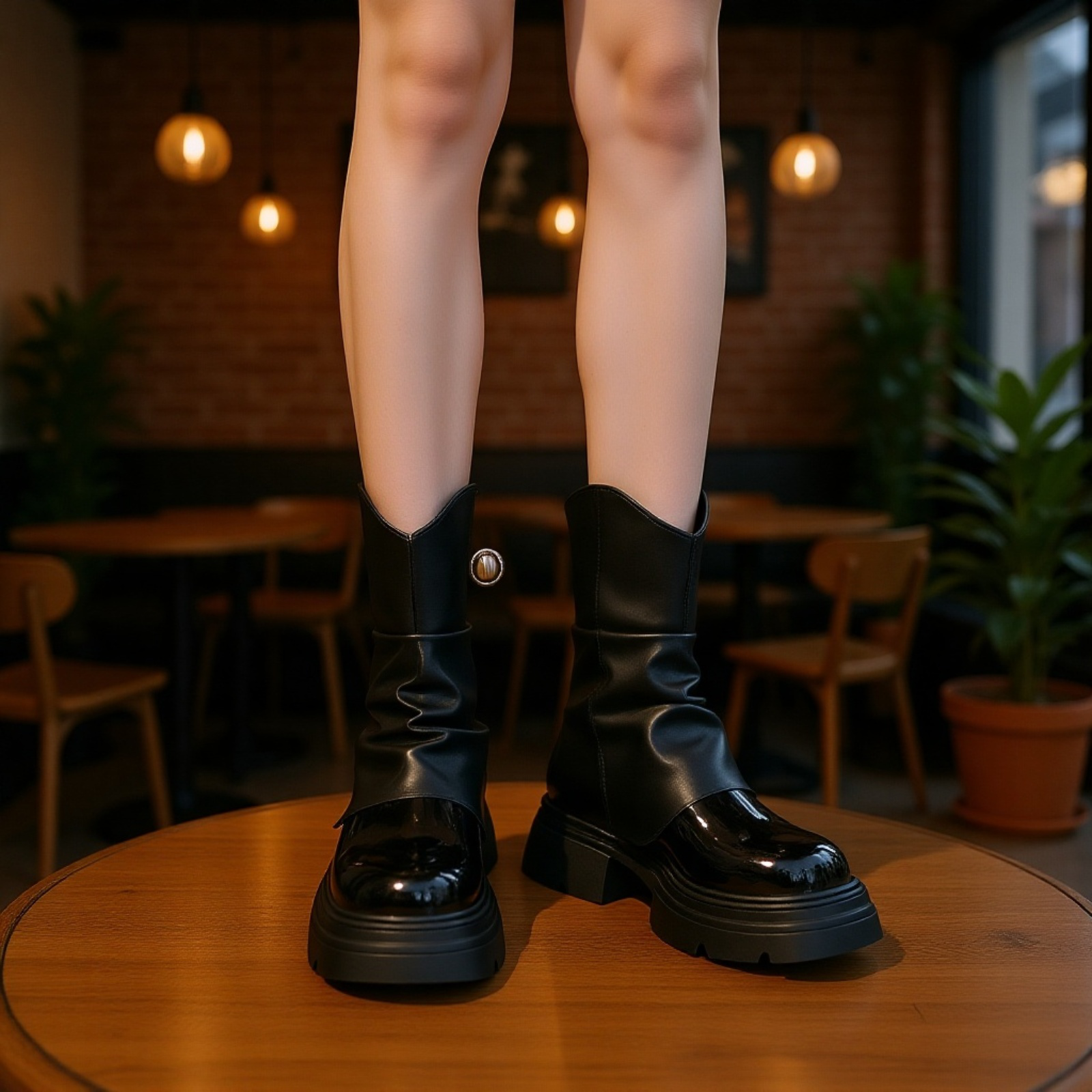 柔らか素材の丸いつま先ブーツ