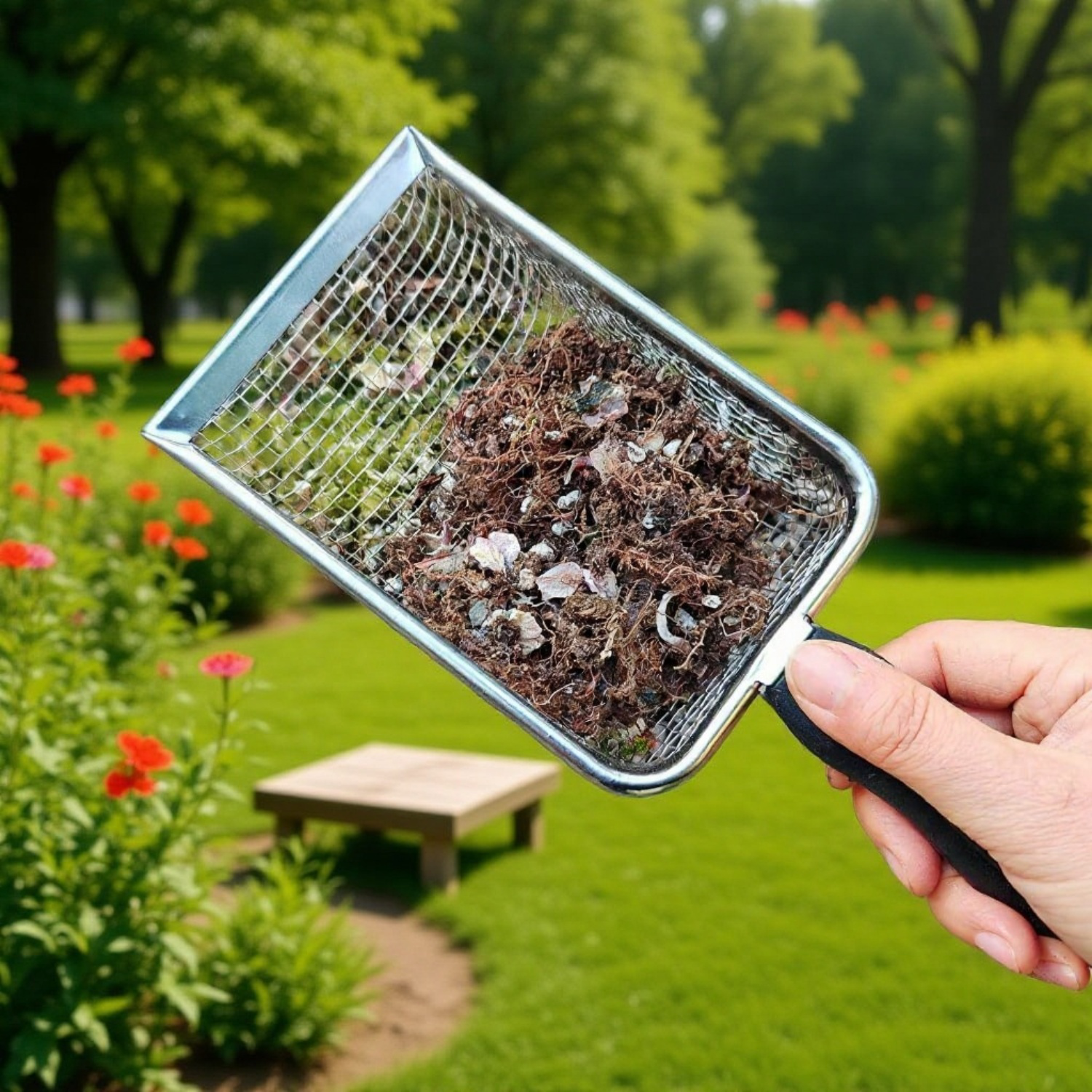  Kerti talajszita fogantyúval