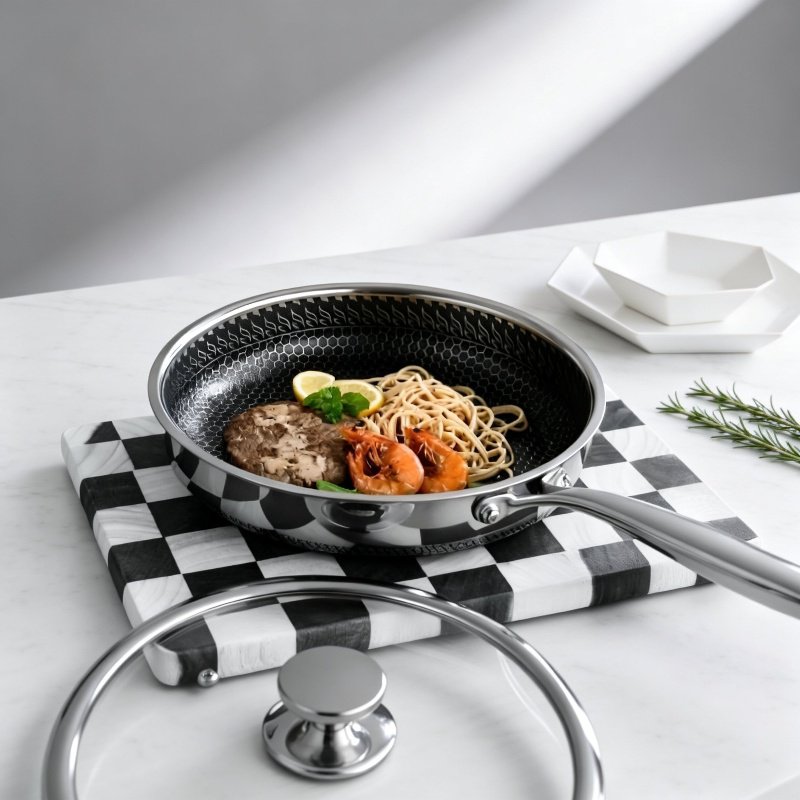 Set de 3 sartenes antiadherentes de acero inoxidable 304 con diseño de panal