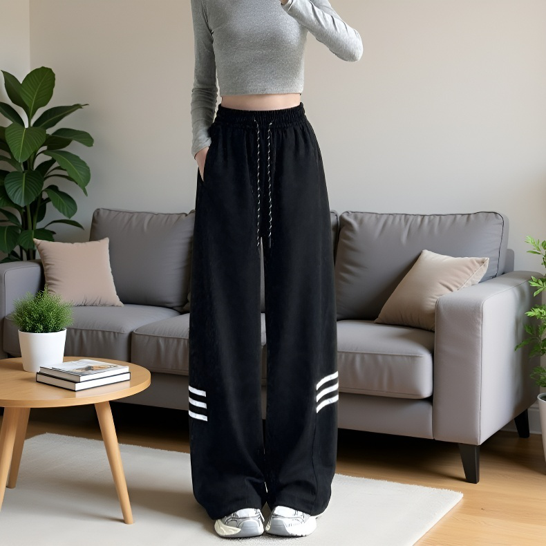 여성 순면 와이드 일자 팬츠 트레이닝 캐주얼 와이드 팬츠 트리플 캐주얼 팬츠
