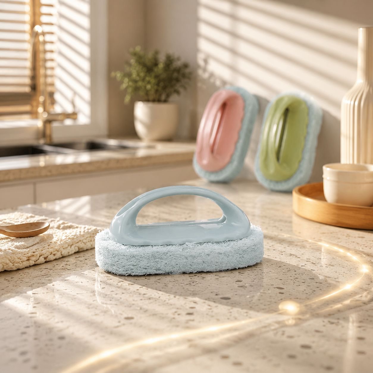 Durable cleaning tool for kitchen sinks and countertops