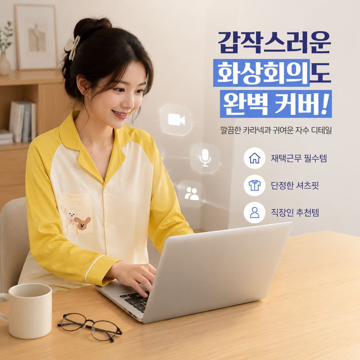 외출 가능한 면 브라캡 여성 잠옷 봄가을 긴팔 세트