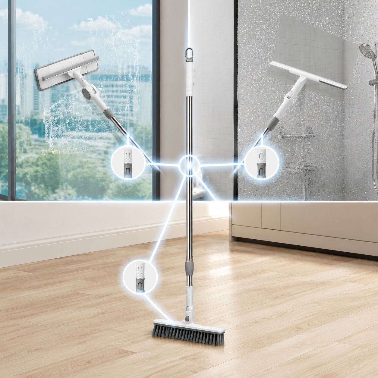 Home Extendable Cleaning Set: Brush, Squeegee & Glass Scraper